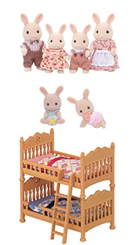 3 Separate Animal Figure and Furniture Sets - Milk Rabbit Family, Rabbit Twins and Double Bunk Bed (Japan Import)