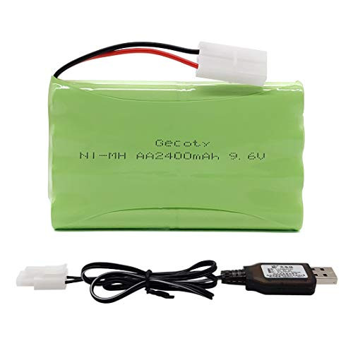 Gecoty 9-6V Battery Pack  2400mAh Ni-MH Rechargeable Battery with Tamiya Plug and USB Charge Cable for RC Truck  RC Tank  RC Boat