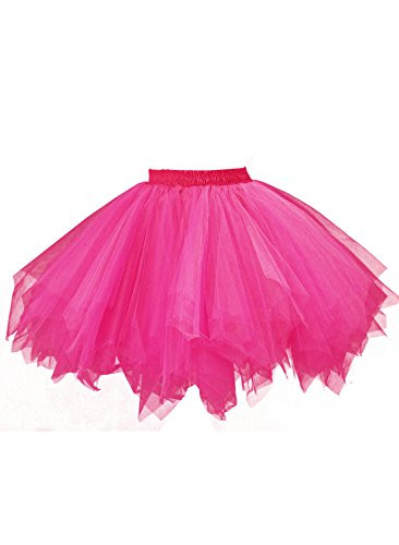Emondora Womens Tutu Tulle Petticoat Ballet Bubble Skirts Short Prom Dress Up Hot Pink Size M-XL
