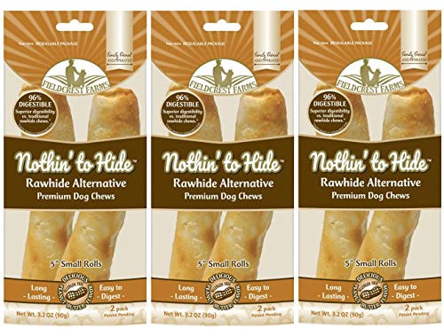 Fieldcrest Farms 6 Pack of Nothin to Hide Peanut Butter Rolls  5 Inch Small  Rawhide Alternative Dog Chews
