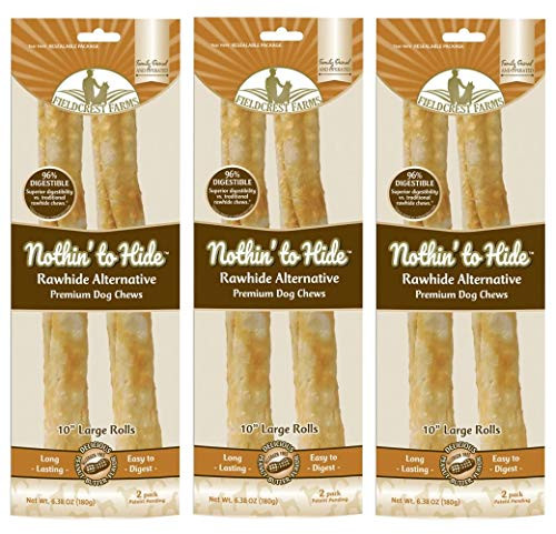 Fieldcrest Farms 6 Pack of Nothin to Hide Peanut Butter Rolls  10 Inch Large  Rawhide Alternative Dog Chews