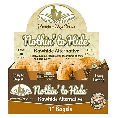 Fieldcrest Farms 2 Pack of Nothin to Hide Peanut Butter Bagels  3 Inch  Rawhide Alternative Dog Chews