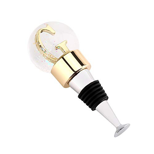 Monogram Wine and Beverage Bottle Stopper  Mini Glass Snow-globe botter stopper  Decorative Crystal Wine Stopper for Wine Shiny Gold Finish  12 Letter