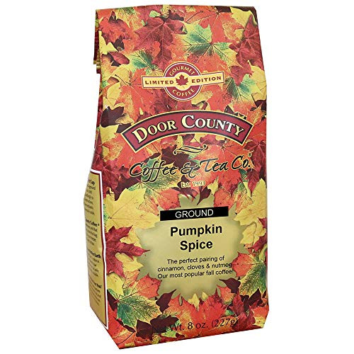 Door County Coffee  Fall Seasonal Flavored Coffee  Pumpkin Spice  Cinnamon and Nutmeg Flavored Coffee  Medium Roast  Ground Coffee  8 oz Bag