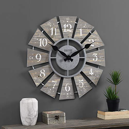 FirsTime and Co- Gray Numeral Farmhouse Windmill Clock  American Crafted  Cool Gray  24 x 2 x 24