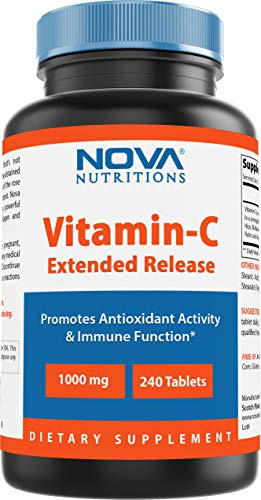 Nova Nutritions Vitamin C 1000 mg 240 Tablets -Extended Release- Made with Rose Hips  Rutin  Acerola Powder  Bioflavonoids