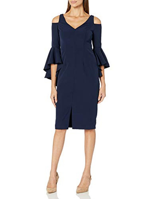 Maggy London Womens Cold Shoulder Sheath Dress with Ruffle Sleeve  Patriot Blue  6