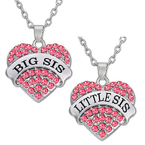 Big Sister Little Sister Necklace Set Big Sis Little Sis Matching Jewelry Girls Crystal Heart Pendant Necklace -Pink Big Sis and Little Sis- Big Sister Little Sister Necklace Set Big Sis Little Sis Matching Jewelry Girls Crystal Heart Pendant Necklace -Pink Big Sis and Little Sis-