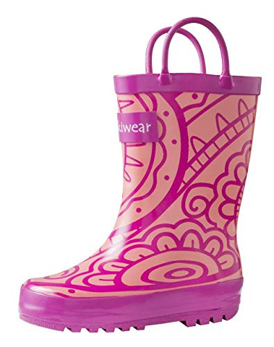 OAKI Kids Rubber Rain Boots with Easy-On Handles  Henna  4Y US Big Kid