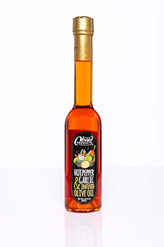 Obaid Products Hot Pepper and Garlic Infused Olive Oil - 8-45 oz- Gourmet Hot Pepper and Garlic All Natural Olive Oil