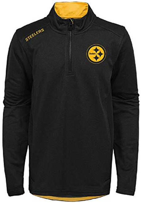 Pittsburgh Steelers NFL Boys Youth 8-20 Black 1-4 Zip Performance Long Sleeve Top -Youth Large 14-16- Pittsburgh Steelers NFL Boys Youth 8-20 Black 1-4 Zip Performance Long Sleeve Top -Youth Large 14-16-