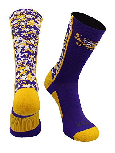 TCK LSU Digital Camo Crew Socks -Purple-Gold-White  Small-
