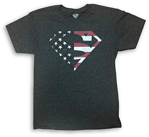 DC Comics Superman Patriotic Distresssed Shield Adult T-Shirt XLT Gray