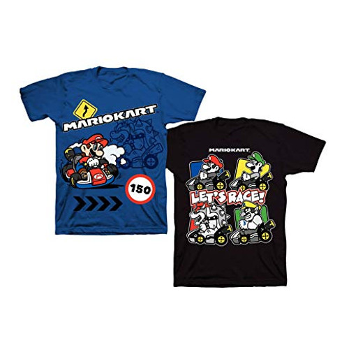 Super Mario Bros- Boys Mario Kart and Friends Graphic Short Sleeve T-Shirts 2 Pack Blue-Black Super Mario Bros- Boys Mario Kart and Friends Graphic Short Sleeve T-Shirts 2 Pack Blue-Black