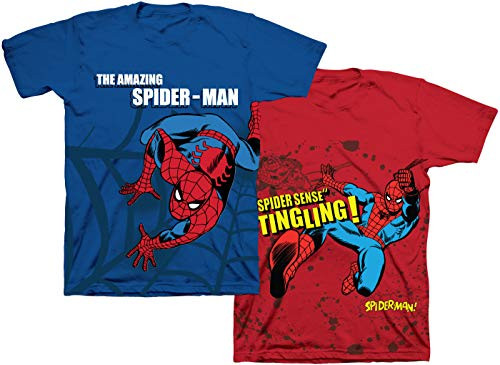 Marvel Spider-Man Boys Digital Spider and Face Graphic T-Shirts 2 Pack Red-Blue