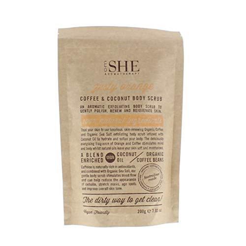 OM She Aromatherapy  Coffee and Coconut Body Scrub  7oz -200gm- -Zesty Orange-