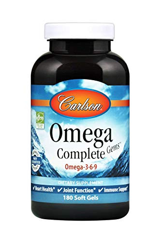 Carlson - Omega Complete Gems  Omega-3-6-9  Wild Caught  Sustainably Sourced  Heart Health  Joint Function and Immune Support  180 Softgels