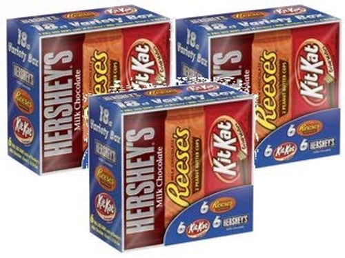Hersheys Reeses Kit Kat Chocolate Candy Bars Variety Pack 27-3 Oz 18 Ct -Pack of 3- Hersheys Reeses Kit Kat Chocolate Candy Bars Variety Pack 27-3 Oz 18 Ct -Pack of 3-