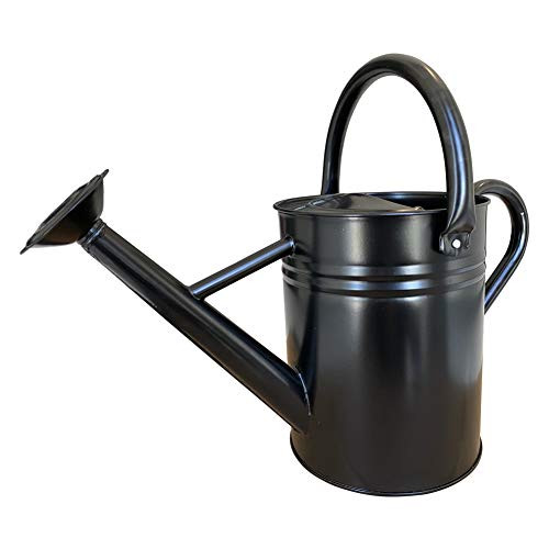 SunnyTong Galvanized Steel Watering Can Metal Watering Can for Outdoor Plants with Copper Accents  1 Gallon  Black