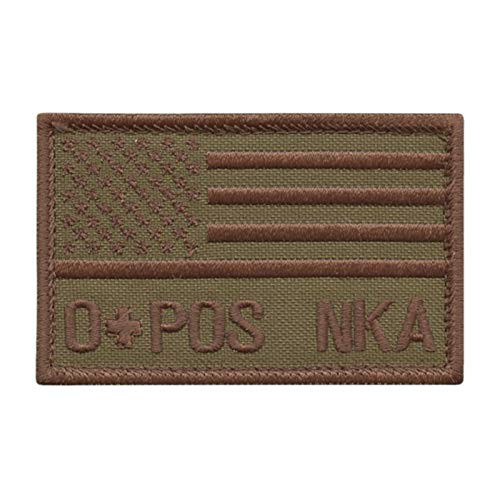 LEGEEON OPOS O POS Blood Type Tan Coyote USA America Flag NKA NKDA No Known Allergies IFAK Morale Tactical Fastener Patch