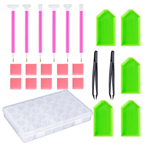 PP OPOUNT 24 Pieces Diamond Painting Tools 5D DIY Diamond Painting Accessories Diamond Cross Stitch Kits with 28 Slots Diamond Embroidery Box for DIY