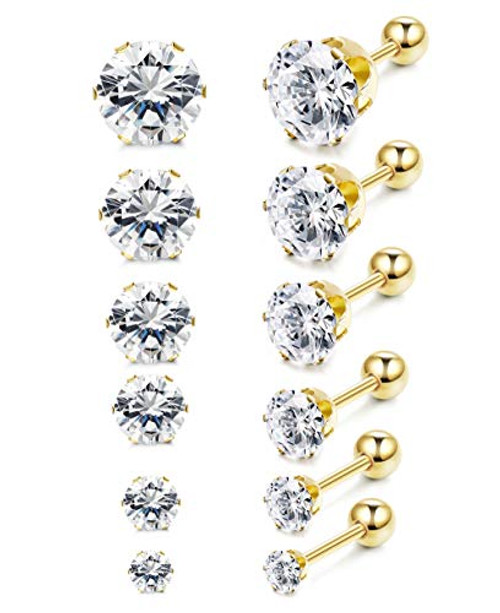 ORAZIO CZ Stud Earrings for Women Men Stainless Steel Cubic Zirconia Earrings Set Screwback -GGold Tone Ball Screwback- ORAZIO CZ Stud Earrings for Women Men Stainless Steel Cubic Zirconia Earrings Set Screwback -GGold Tone Ball Screwback-