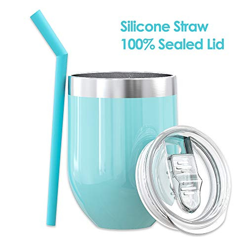 ORDORA 12oz Stainless Steel Wine Tumbler with Lid and Straw Double Wall Vacuum Insulated Stemless Wine Glass Tumbler for Coffee  Cola  Wine  Cocktails