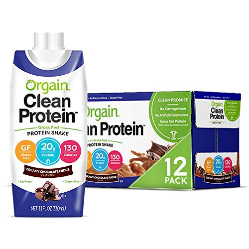 Orgain Grass Fed Clean Protein Shake  Creamy Chocolate Fudge - Meal Replacement  Ready to Drink  Gluten Free  Soy Free  Kosher  Non-GMO  11 oz  12 Cou