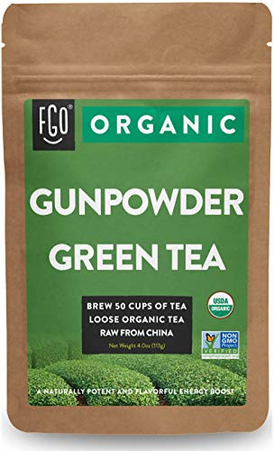 Organic Gunpowder Green Loose Leaf Tea - Brew 50 Cups - 4oz-113g Resealable Kraft Bag - by FGO