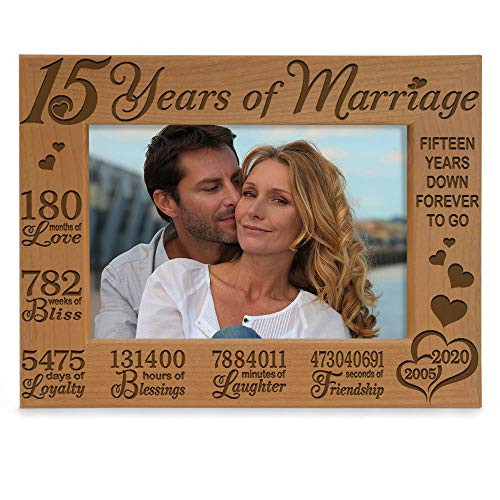 KATE POSH - Our 15th Anniversary Engraved Natural Wood Picture Frame - 15 Years of Marriage 2005 Through 2020 Fifteen Years Together Wedding for Hus KATE POSH - Our 15th Anniversary Engraved Natural Wood Picture Frame - 15 Years of Marriage 2005 Through 2020 Fifteen Years Together Wedding for Hus