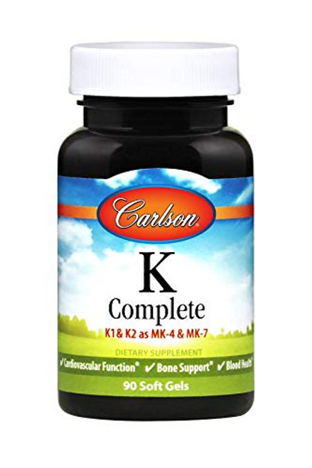 Carlson - K Complete  K1 and K2 as MK-4 and MK-7  Bone Health and Cardiovascular Support  90 Softgels