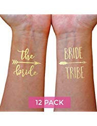 Bachelorette Party Tattoos -12 Pack-  Bride Tattoos  Gold Bride Tribe Temporary Tattoos for Bachelorette Parties