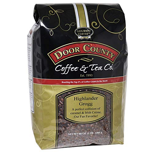 Door County Coffee  Highlander Grogg  Irish Creme and Caramel Flavored Coffee  Medium Roast  Whole Bean Coffee  Best-Seller  5 lb Bag