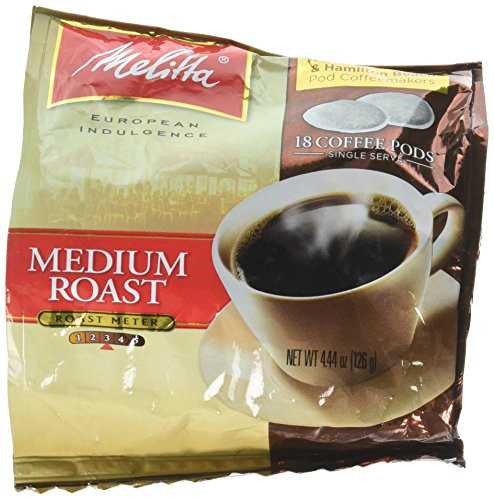 Melitta Single Cup Coffee Pods for Senseo and Hamilton Beach Brewers  Medium Roast Coffee  18 Count