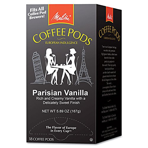 Melitta Coffee Pods  Parisian Vanilla Flavored Coffee  Medium Roast  Single Cup  18 Count -Pack of 12-