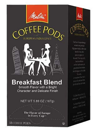 Melitta Coffee Pods  Breakfast Blend Coffee  Light Roast  Single Cup  18 Count -Pack of 12-