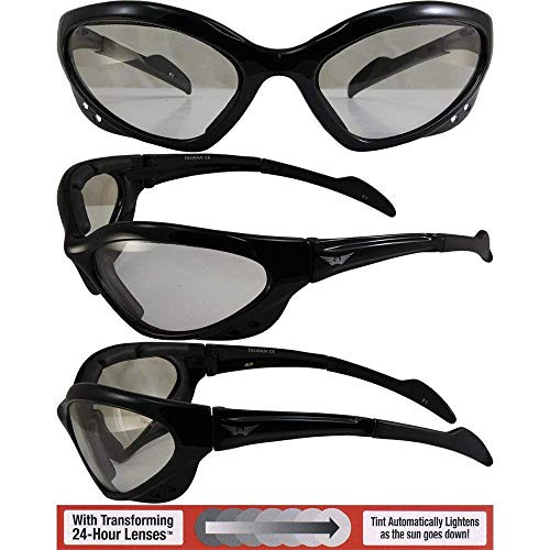 Global Vision Neptune 24 Padded Motorcycle Sunglasses Gloss Black Frames with 24 Hour Transforming Photochromic Clear to Smoke Lenses