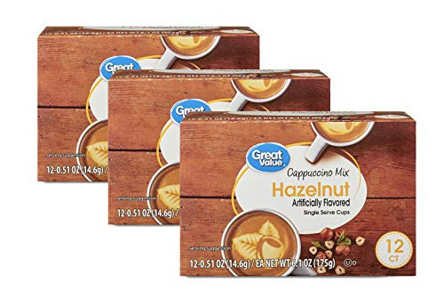 Great Value Cappuccino Coffee and Hot Drink Single Serve Pods  12 Count -Hazelnut Cappuccino  Pack of 3-