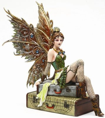 9.38 Inch Steampunk Fairy Sitting on Vintage Luggage Statue Figurine