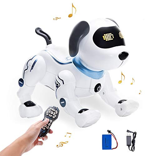 YuanBo Remote Control Robot Dog for Kids Programmable Smart RC Robot Dog Toys Interactive Stunt Robotic Dog Handstand Push-up Singing Dancing Recharge