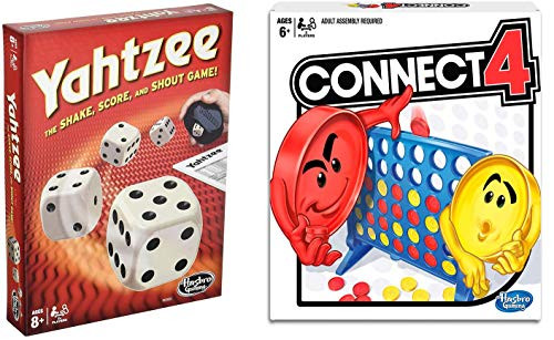 Classic Yahtzee and Connect 4 Bundle- Indoor or Outdoor Friends and Family Game- Fun Party Strategy Board Games for Kids- Ages 6 and Up