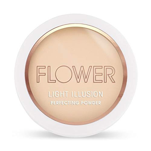 Flower Beauty Light Illusion Perfecting Powder - Pressed Powder Face Makeup  Buildable Medium Coverage with Blurring Pigments  Includes Mirror and Spong