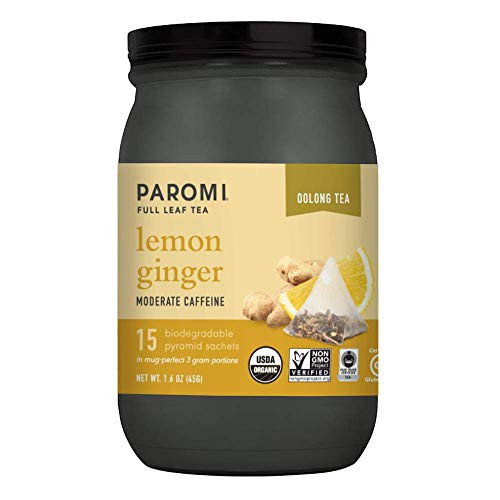 Paromi Tea Organic Lemon Ginger Oolong Tea  15 Pyramid Tea Bags - Non-GMO