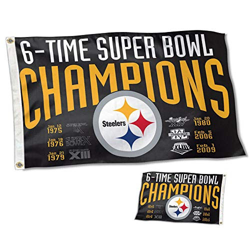WinCraft Pittsburgh Steelers Double Sided 6 Time Super Bowl Champions Flag WinCraft Pittsburgh Steelers Double Sided 6 Time Super Bowl Champions Flag