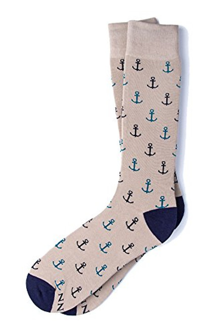 Mens Hipster Designer Nautical Anchors Novelty Crew Dress Socks -Beige- Mens Hipster Designer Nautical Anchors Novelty Crew Dress Socks -Beige-