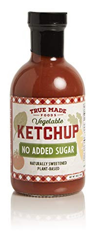 True Made Foods Vegetable No Added Sugar Ketchup  Paleo Certified  Keto  Whole30  Non-GMO  18oz Glass Bottle  Pack of 2
