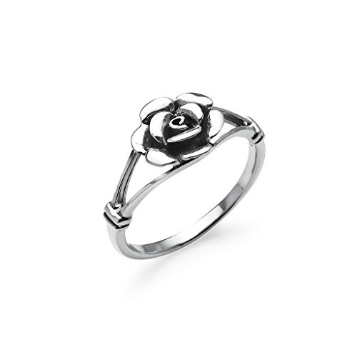 Sterling Silver Rose Bud Thick Comfort Fit Band Ring - Nature Charm Friendship Promise Jewelry - Size 9
