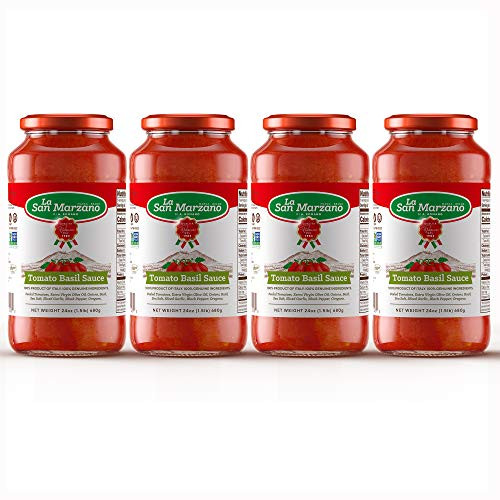 Tomato and Basil Classic Pasta Sauce La San Marzano 100 Product of Italy 24 Ounce Jars - 100 Genuine Ingredients With San Marzano Tomatoes -Pack of