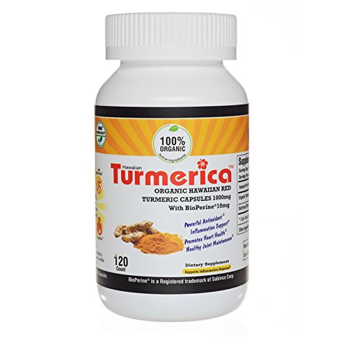 Hawaiian Turmeric Curcumin 1000mg Capsules with BioPerine Black Pepper 10mg - Made in The USA  120 Vegetarian Capsules
