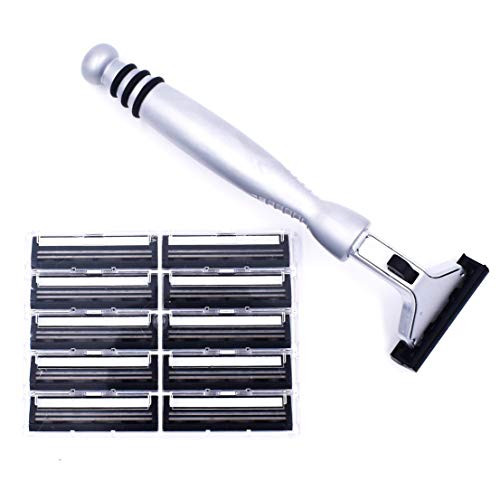 All Metal Heavyweight Chrome ATRA Compatible Twin Blade Razor and 10 Personna Pivot Plus Blades
